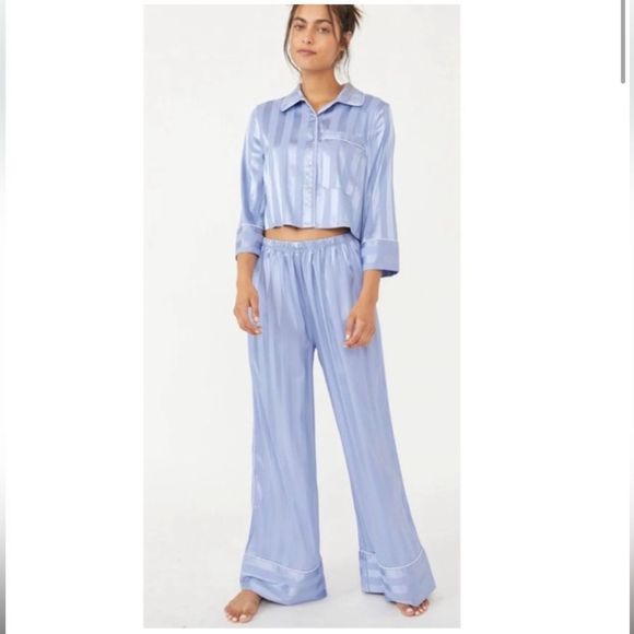 Free People Pajama Party PJ Sleep Set in Hazy Blue NWOT Size Large - Picture 1 of 6